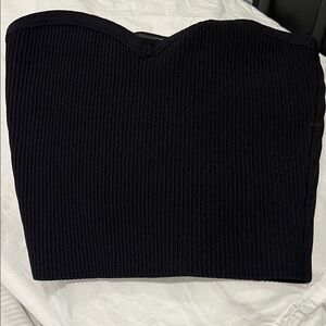 BABATON Black Ribbed Strapless Top